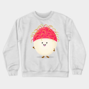 Cute pink happy rambutan cartoon character illustration Crewneck Sweatshirt